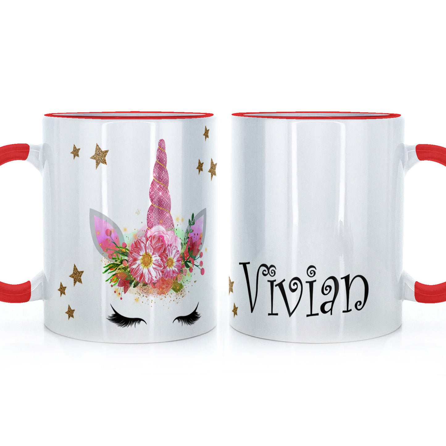 Personalisierte Tasse mit mystischem Text und bezauberndem rosa Blumen-Einhorn