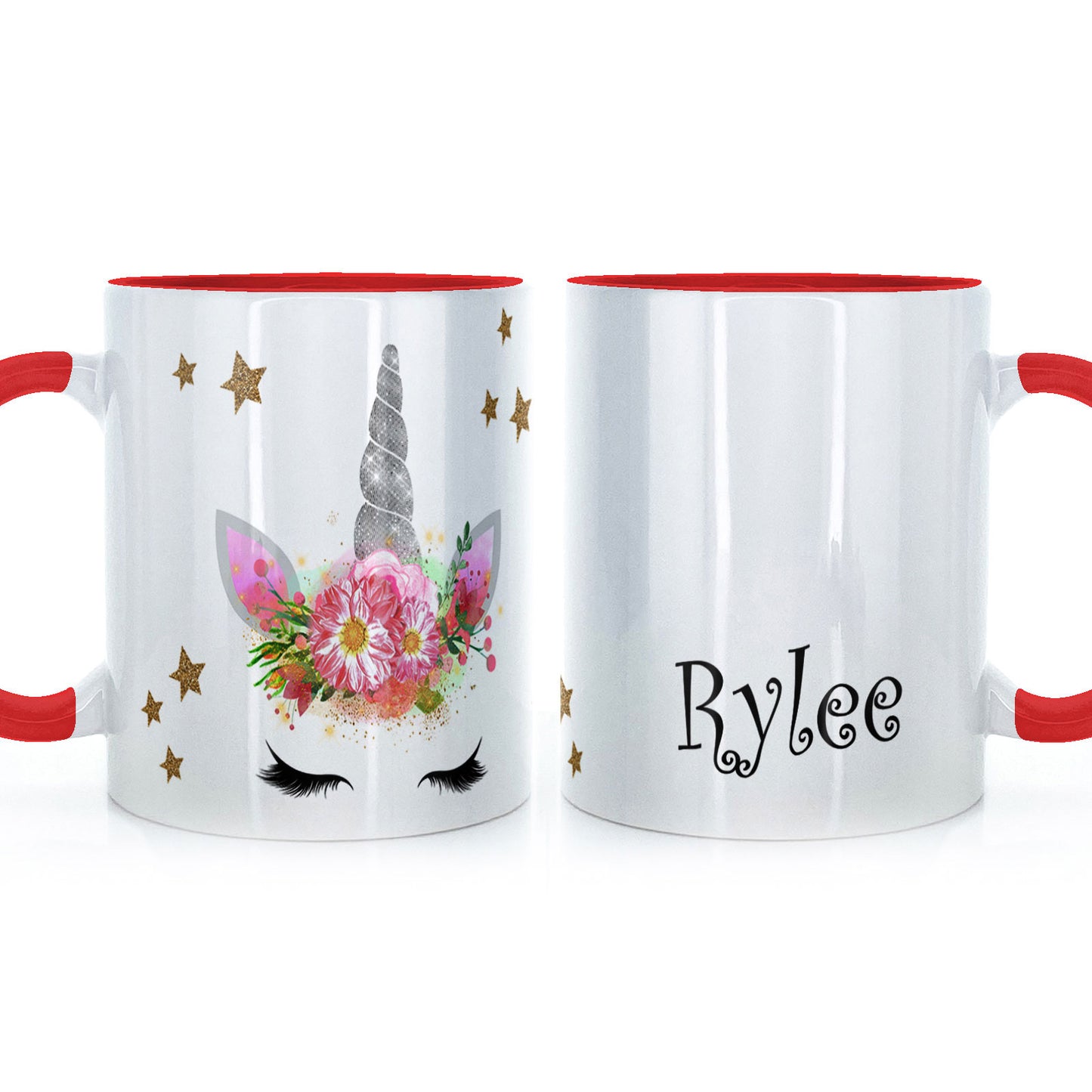 Personalised Mug with Mystical Text and Bewitching Silver Floral Unicorn