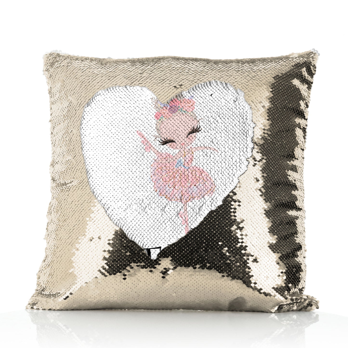 Personalised Sequin Cushion with Cute Text and Blonde Hair Pink Dress Ballerina