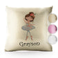 Personalised Glitter Cushion with Cute Text and Light Brown Hair White Dress Ballerina