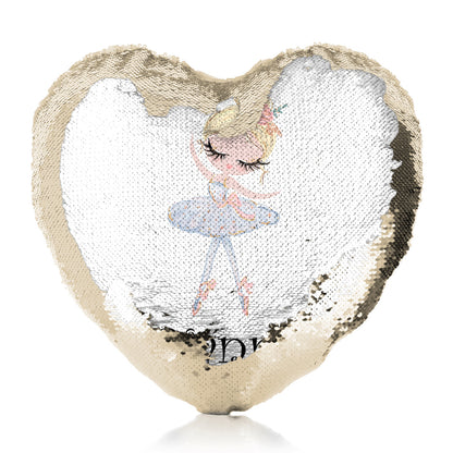 Personalised Sequin Heart Cushion with Cute Text and Blonde Hair White Dress Ballerina