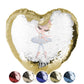 Personalised Sequin Heart Cushion with Cute Text and Blonde Hair White Dress Ballerina