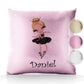 Personalised Glitter Cushion with Cute Text and Blonde Hair Black Dress Tiara Ballerina