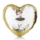 Personalised Sequin Heart Cushion with Cute Text and Light Brown Hair Black Dress Tiara Ballerina