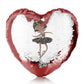 Personalisiertes Pailletten-Herzkissen mit süßem Text und schwarzem Haar, schwarzem Kleid, Tiara, Ballerina