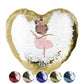 Personalised Sequin Heart Cushion with Cute Text and Black Hair Pink Dress Ballerina