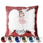 Personalised Sequin Cushion with Cute Text and Brown Hair Pink Dress Ballerina