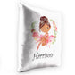 Personalised Glitter Cushion with Cute Text and Flower Wreath Black Hair Ballerina