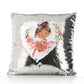 Personalised Sequin Cushion with Cute Text and Flower Wreath Black Hair Ballerina