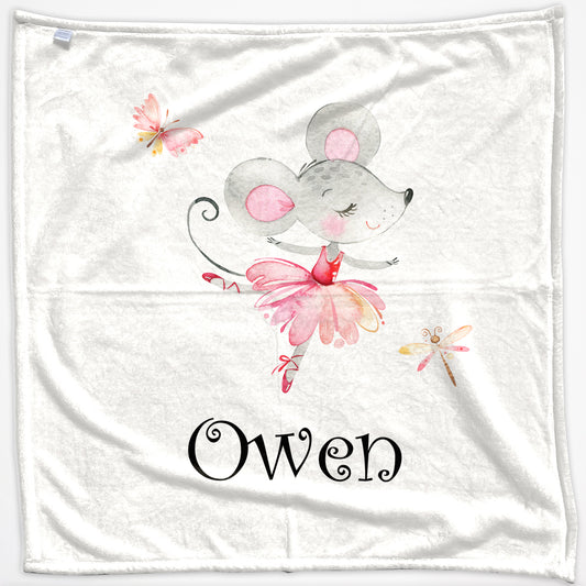 Personalised Baby Blanket with Cute Text and Dancing Mouse Ballerina