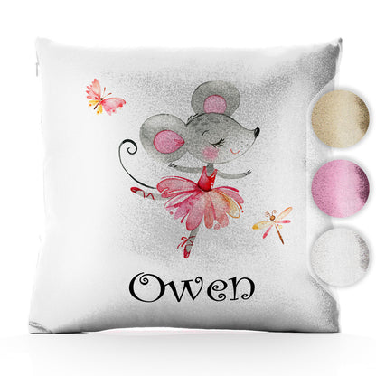 Personalised Glitter Cushion with Cute Text and Dancing Mouse Ballerina