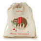 Personalised Canvas Sack with Festive Text and Sleeping Christmas Sloth