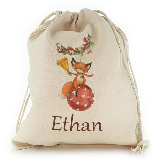 Personalised Canvas Sack with Cute Text and Red Fox Xmas Bauble