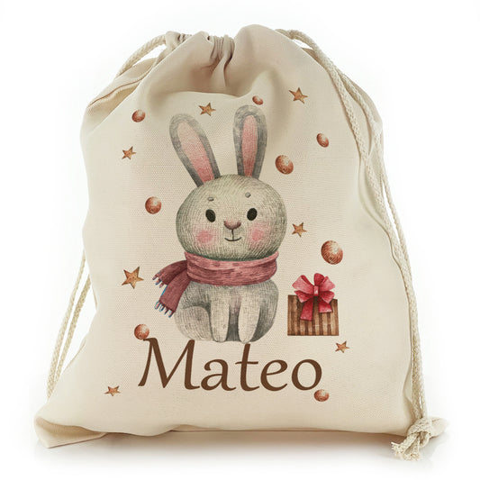 Personalised Canvas Sack with Cute Text and Gift Giving Grey Rabbit
