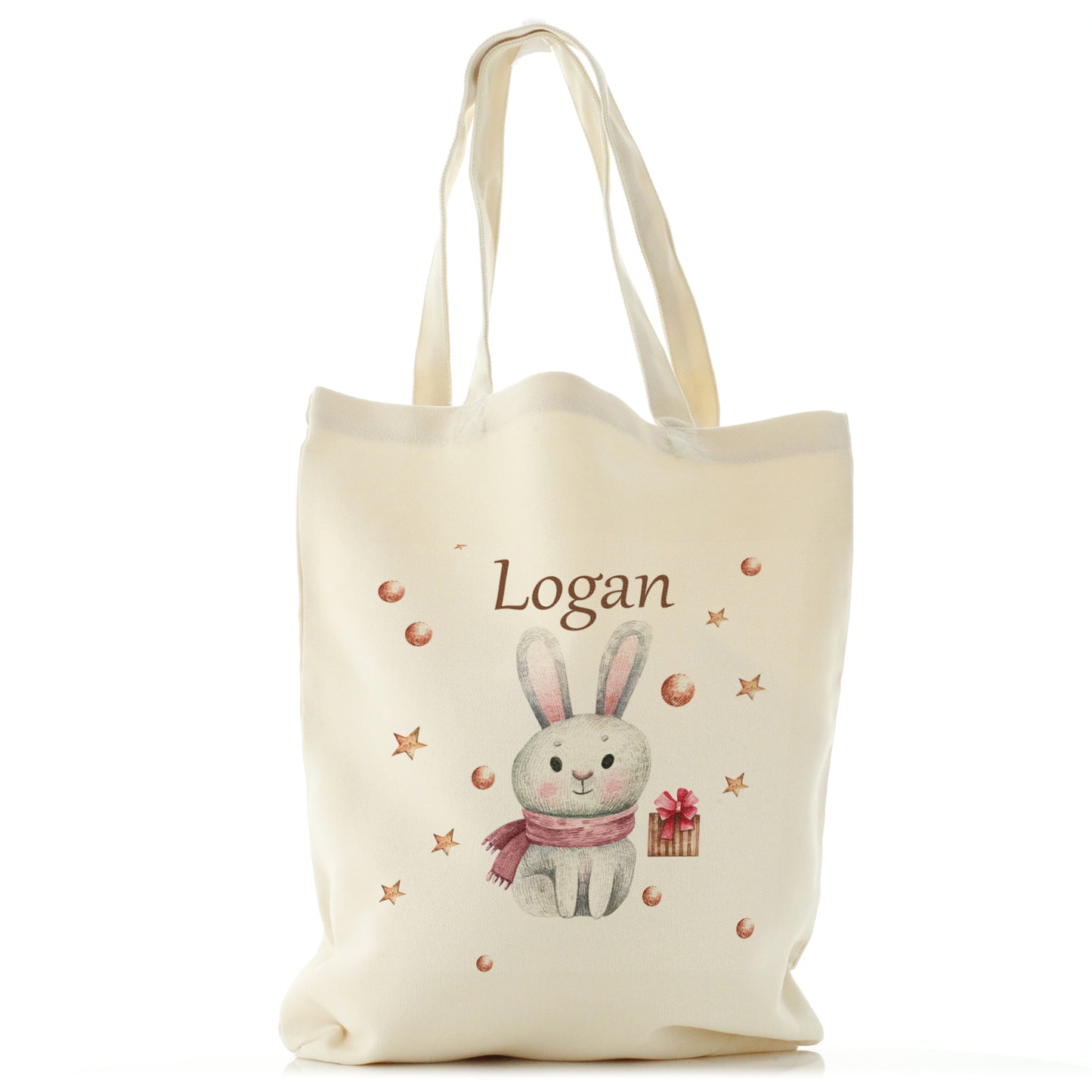 Personalised Canvas Tote Bag with Cute Text and Gift Giving Grey Rabbit
