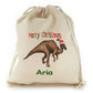 Personalised Canvas Sack with Dino Text and Santa Hat HatParasaurolophus