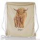 Personalised Glitter Drawstring Backpack with Welcoming Text and Relaxing Mum and Baby Highland Cows