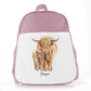 Personalised School Bag with Welcoming Text and Relaxing Mum and Baby Highland Cows