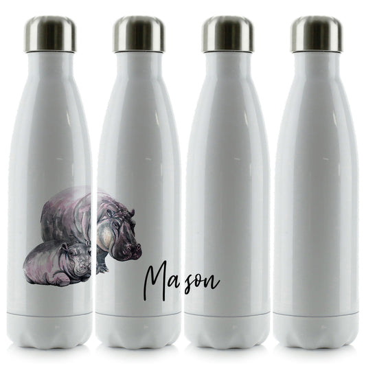 Personalised Cola Bottle with Welcoming Text and Relaxing Mum and Baby Hippos