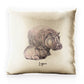 Personalised Glitter Cushion with Welcoming Text and Relaxing Mum and Baby Hippos