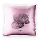 Personalised Glitter Cushion with Welcoming Text and Relaxing Mum and Baby Hippos