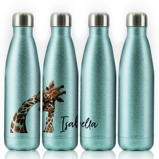 Personalised Cola Bottle with Welcoming Text and Relaxing Mum and Baby Giraffes