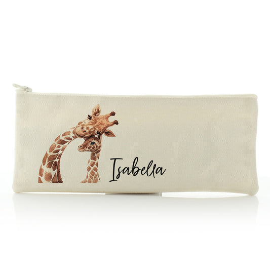 Personalised Canvas Zip Bag with Welcoming Text and Relaxing Mum and Baby Giraffes