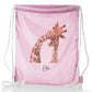 Personalised Glitter Drawstring Backpack with Welcoming Text and Relaxing Mum and Baby Giraffes