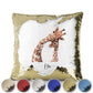 Personalised Sequin Cushion with Welcoming Text and Relaxing Mum and Baby Giraffes