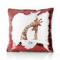 Personalised Sequin Cushion with Welcoming Text and Relaxing Mum and Baby Giraffes