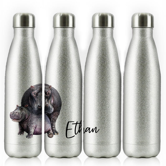 Personalised Cola Bottle with Welcoming Text and Embracing Mum and Baby Hippos