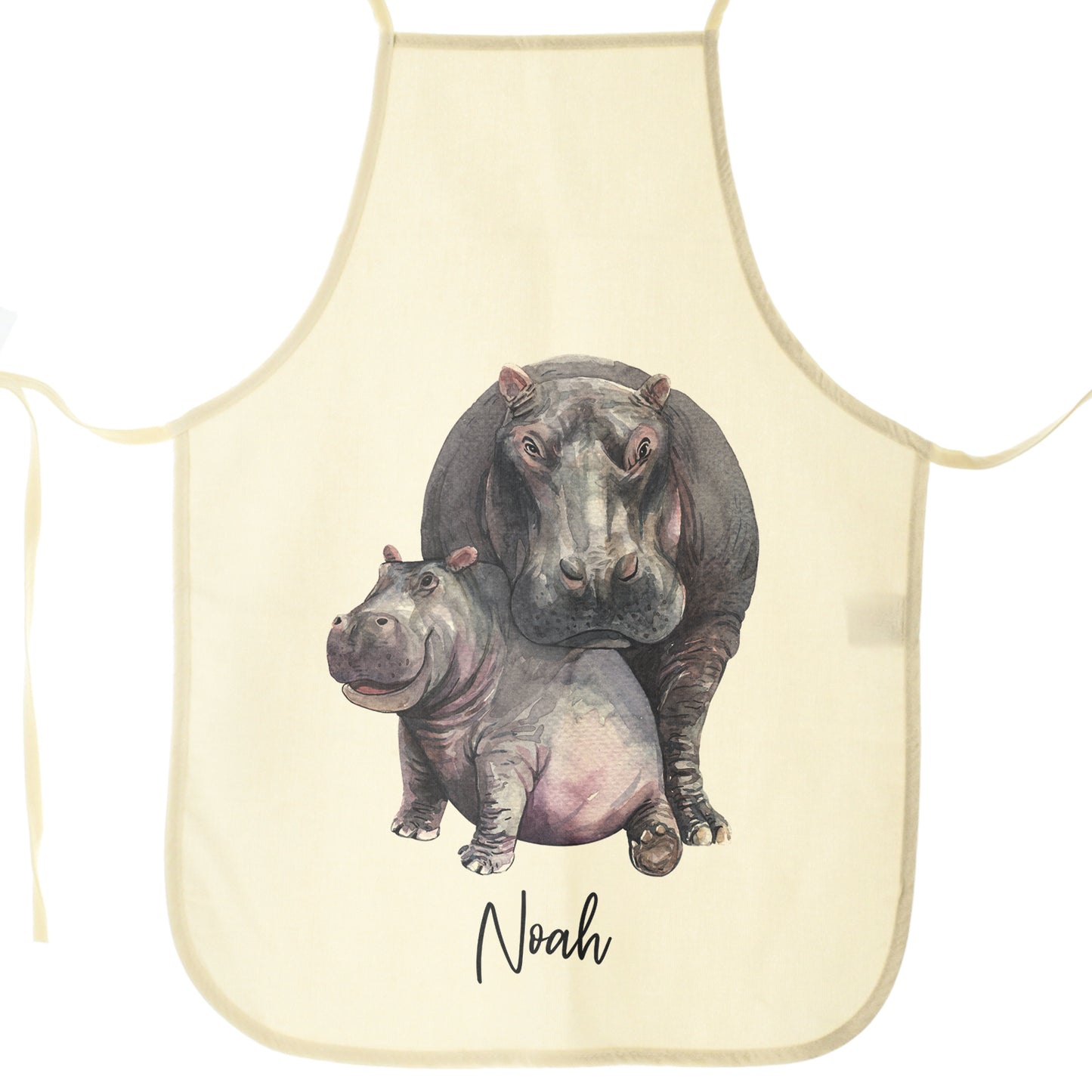 Personalised Apron with Welcoming Text and Embracing Mum and Baby Hippos
