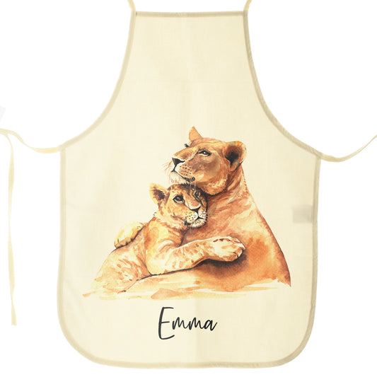 Personalised Apron with Welcoming Text and Embracing Mum and Baby Lions
