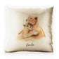 Personalised Glitter Cushion with Welcoming Text and Embracing Mum and Baby Lions