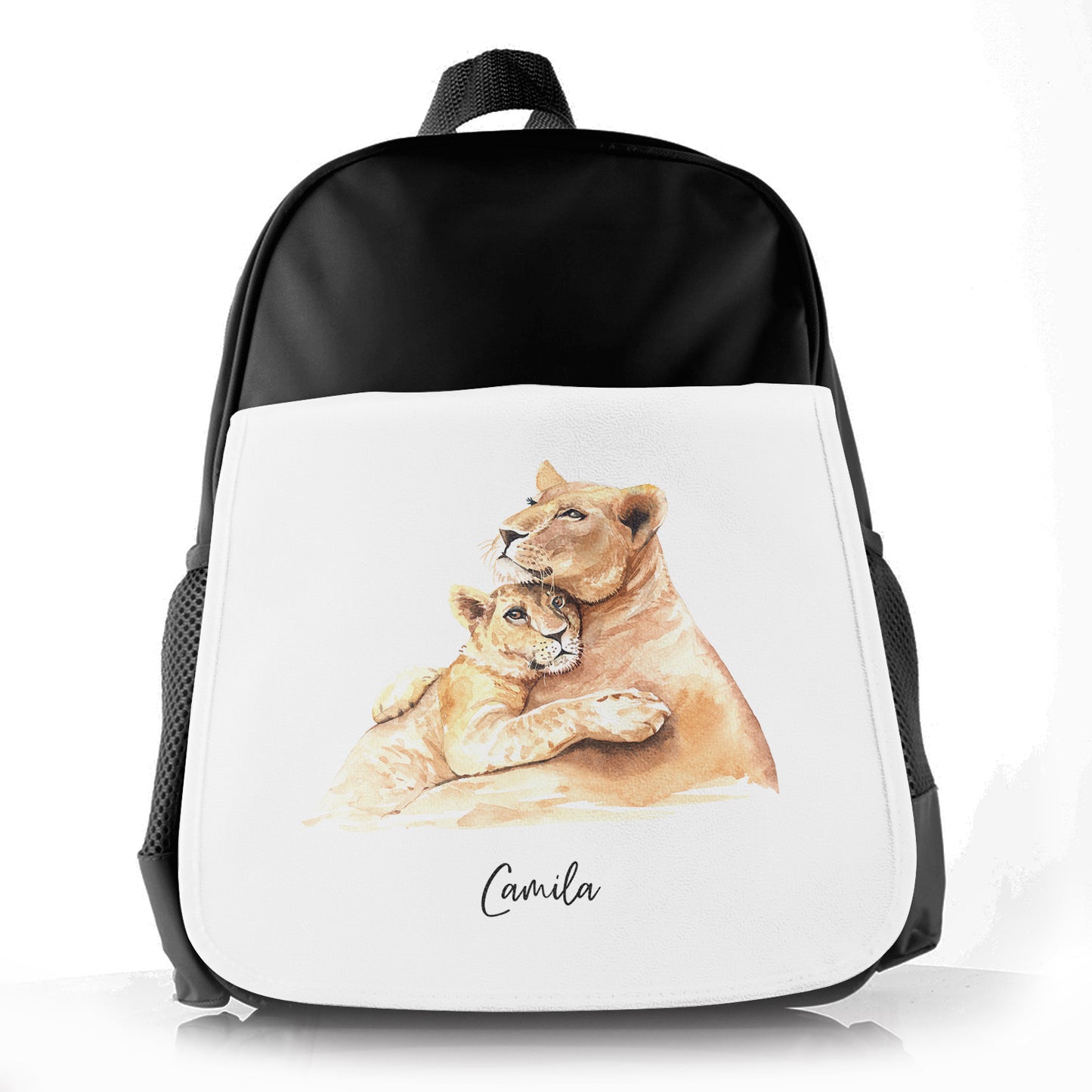 Personalised School Bag with Welcoming Text and Embracing Mum and Baby Lions