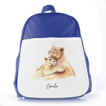 Personalised School Bag with Welcoming Text and Embracing Mum and Baby Lions