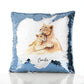 Personalised Sequin Cushion with Welcoming Text and Embracing Mum and Baby Lions