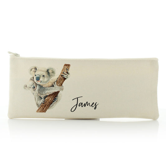Personalised Canvas Zip Bag with Welcoming Text and Climbing Mum and Baby Koalas