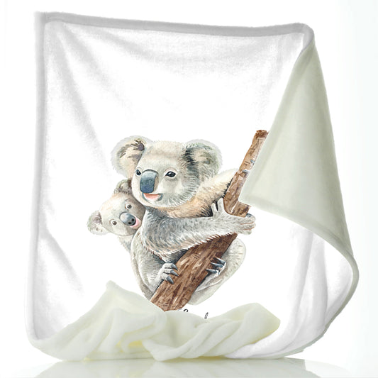 Personalised Baby Blanket with Welcoming Text and Climbing Mum and Baby Koalas