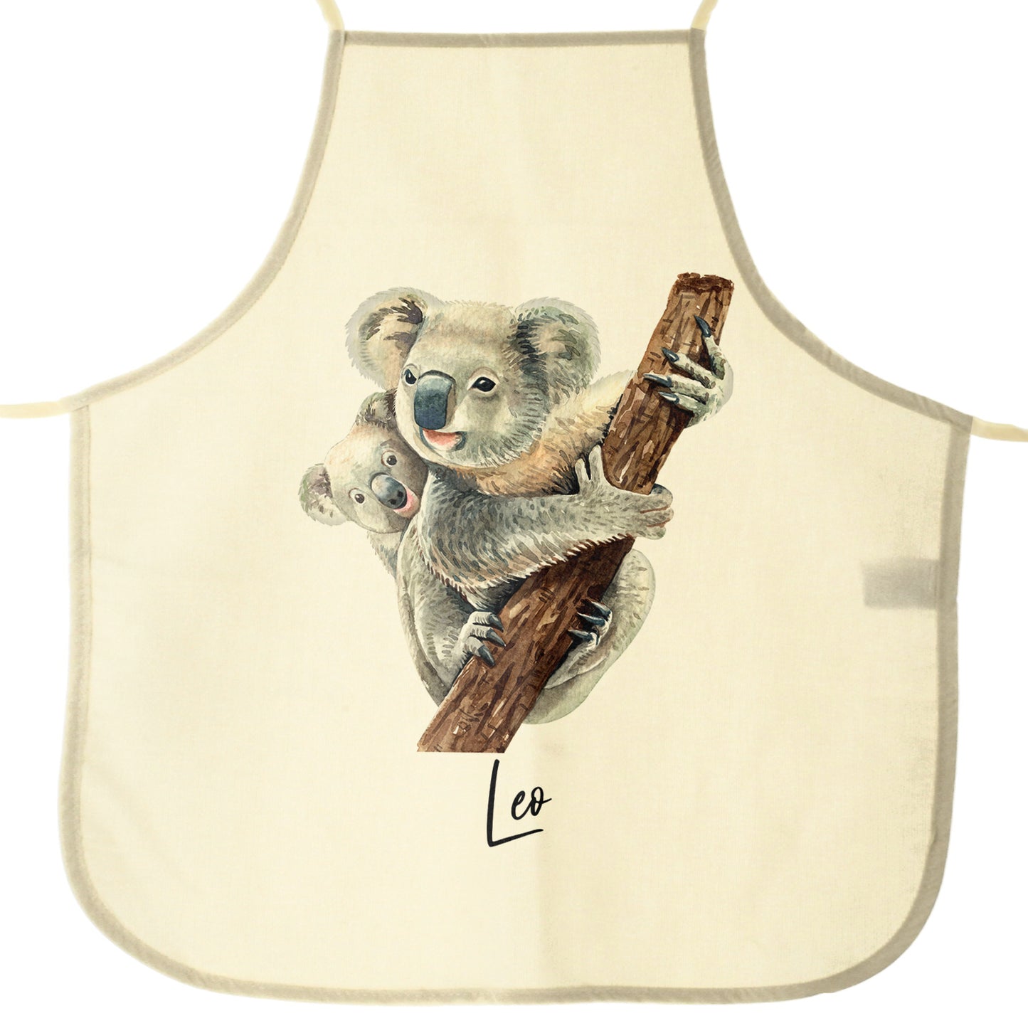 Personalised Apron with Welcoming Text and Climbing Mum and Baby Koalas