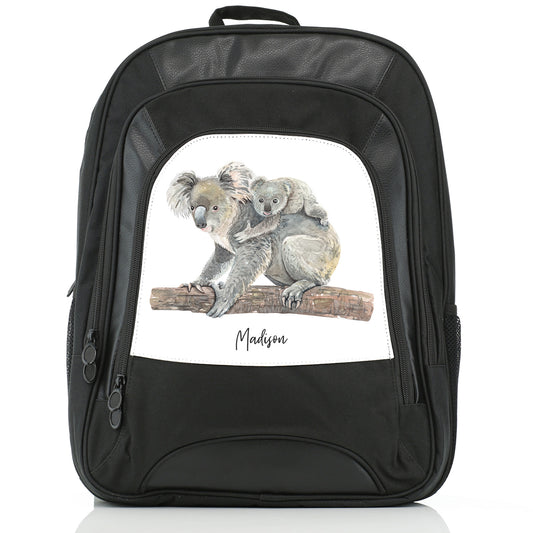 Personalised Large Multifunction Backpack with Welcoming Text and Embracing Mum and Baby Koalas