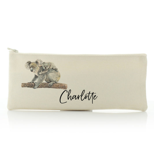 Personalised Canvas Zip Bag with Welcoming Text and Embracing Mum and Baby Koalas