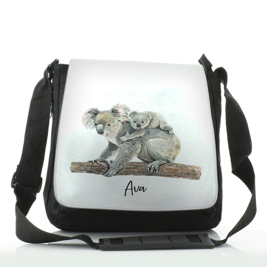 Personalised Shoulder Bag with Welcoming Text and Embracing Mum and Baby Koalas
