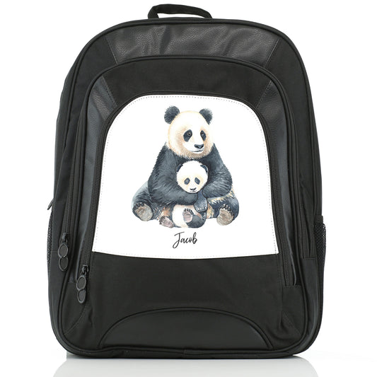 Personalised Large Multifunction Backpack with Welcoming Text and Relaxing Mum and Baby Pandas