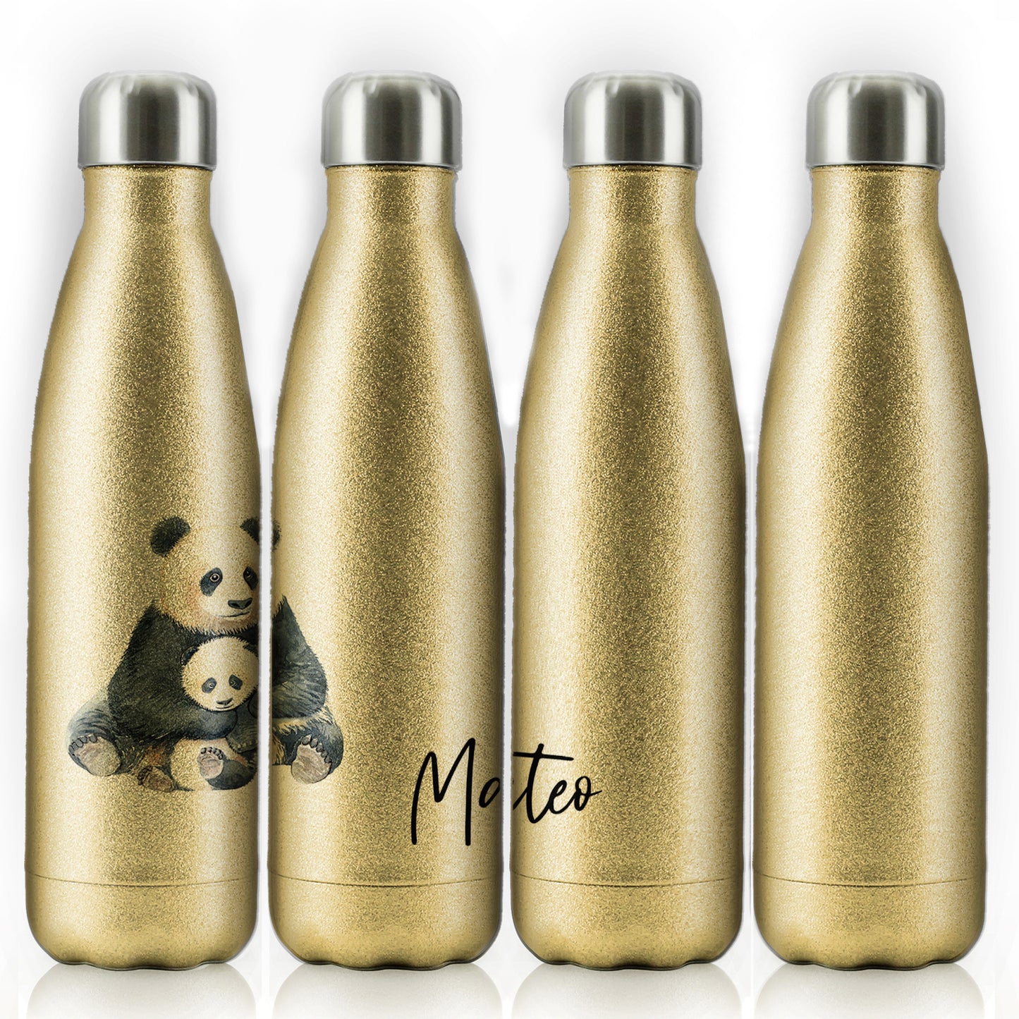 Personalised Cola Bottle with Welcoming Text and Relaxing Mum and Baby Pandas