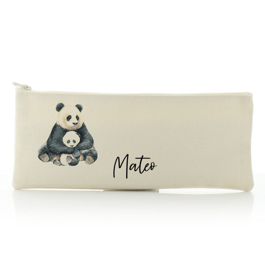 Personalised Canvas Zip Bag with Welcoming Text and Relaxing Mum and Baby Pandas