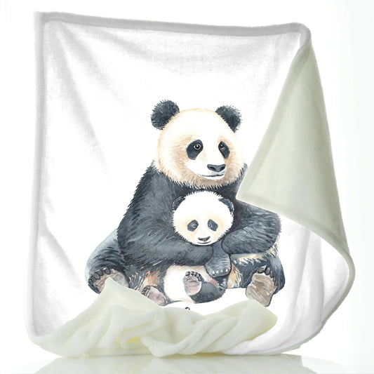 Personalised Baby Blanket with Welcoming Text and Relaxing Mum and Baby Pandas