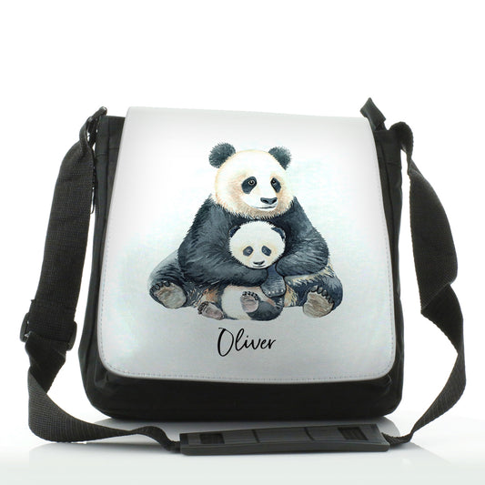 Personalised Shoulder Bag with Welcoming Text and Relaxing Mum and Baby Pandas