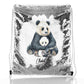 Personalisierter Pailletten-Rucksack mit Kordelzug, Begrüßungstext und entspannenden Mama- und Baby-Pandas