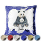 Personalised Sequin Cushion with Welcoming Text and Relaxing Mum and Baby Pandas